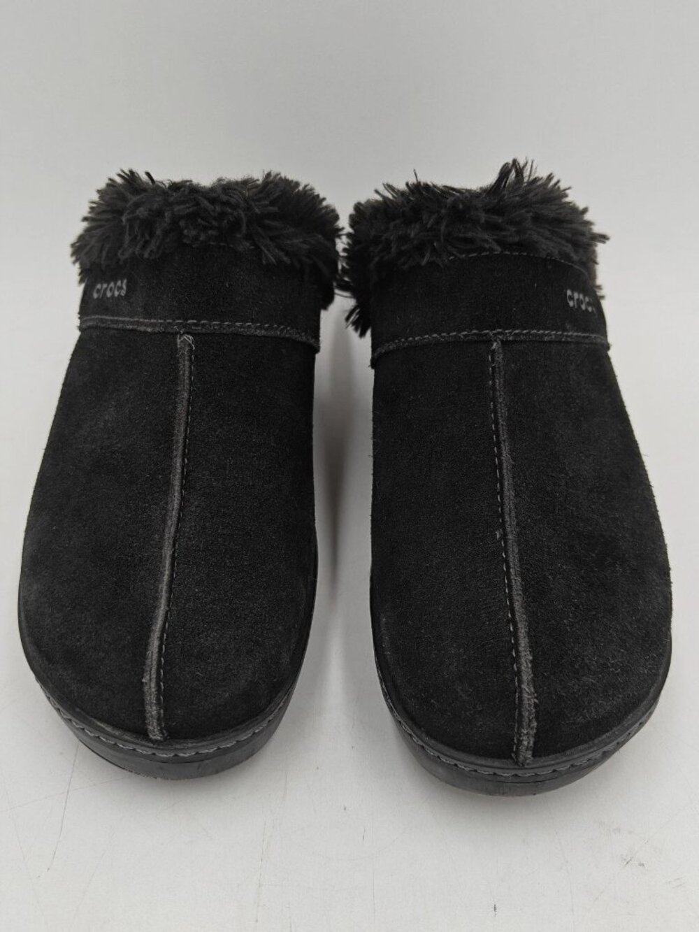 Crocs Faux Fur Lined Black Mule Clogs Slippers Womens Size 10 Cozy Shoes